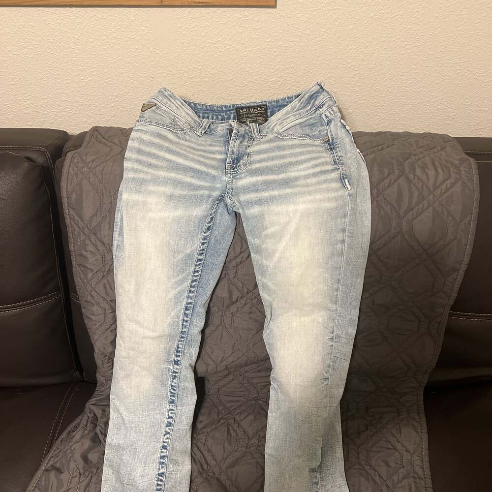 Salvage by Buckle Havoc Straight Slim Fit Light Wash Distressed Denim Jeans